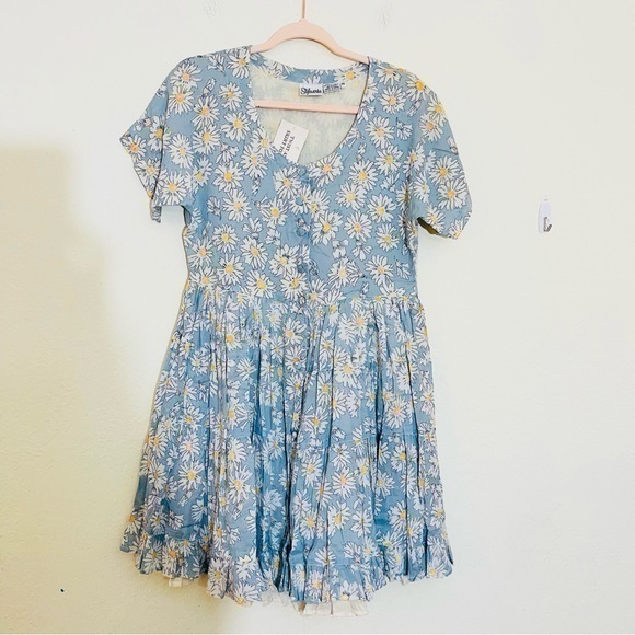 NWT Styleworks Floral Print Button Front Mini Dress Size Medium Blue/White - Picture 1 of 9